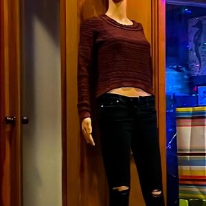 Super cute! Maroon knitted cropped sweater top from Anthropologie